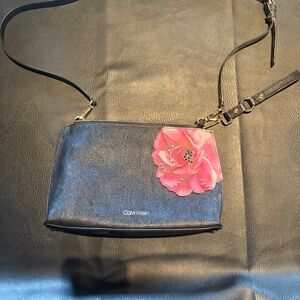 Calvin Klein Black Leather Convertible Wristlet & Shoulder Bag